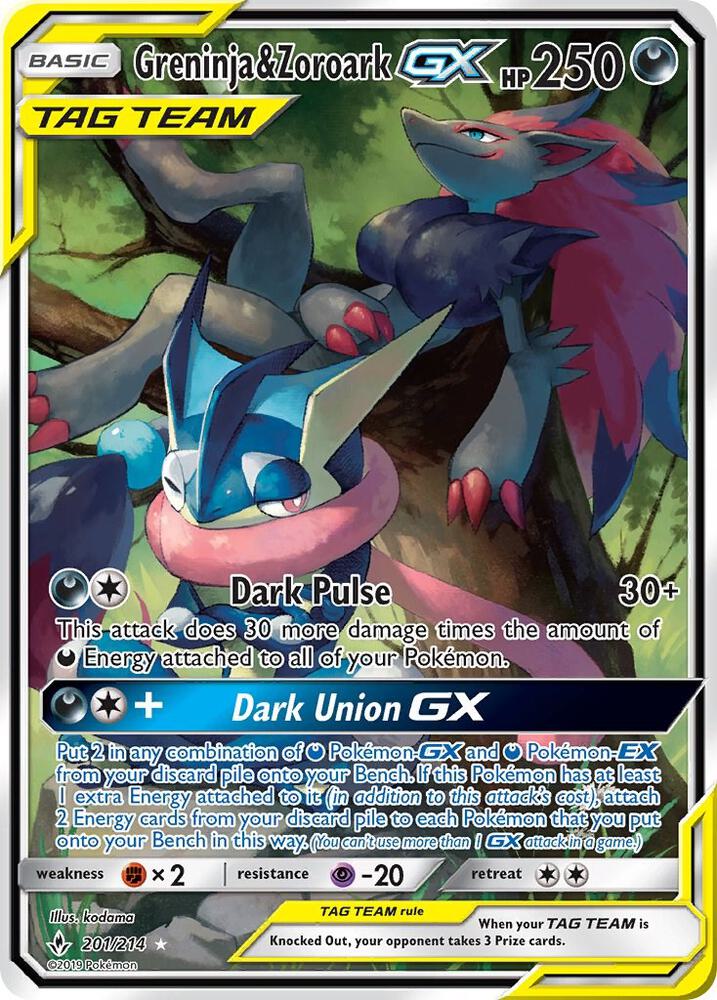 UNB 201/214 Greninja & Zoroark GX SR