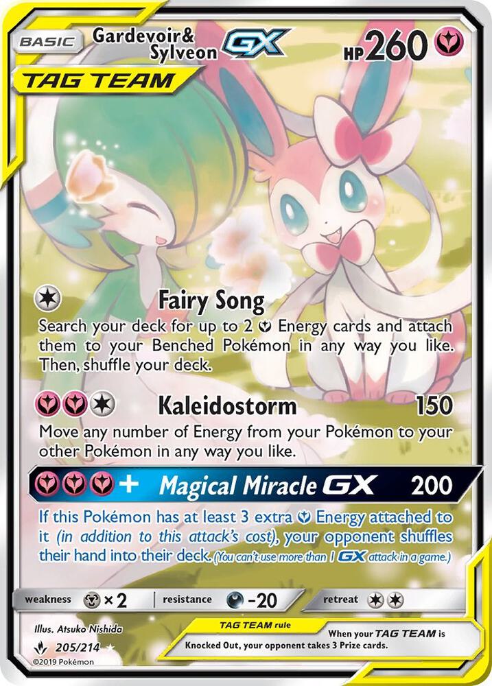 UNB 205/214 Gardevoir & Sylveon GX SR