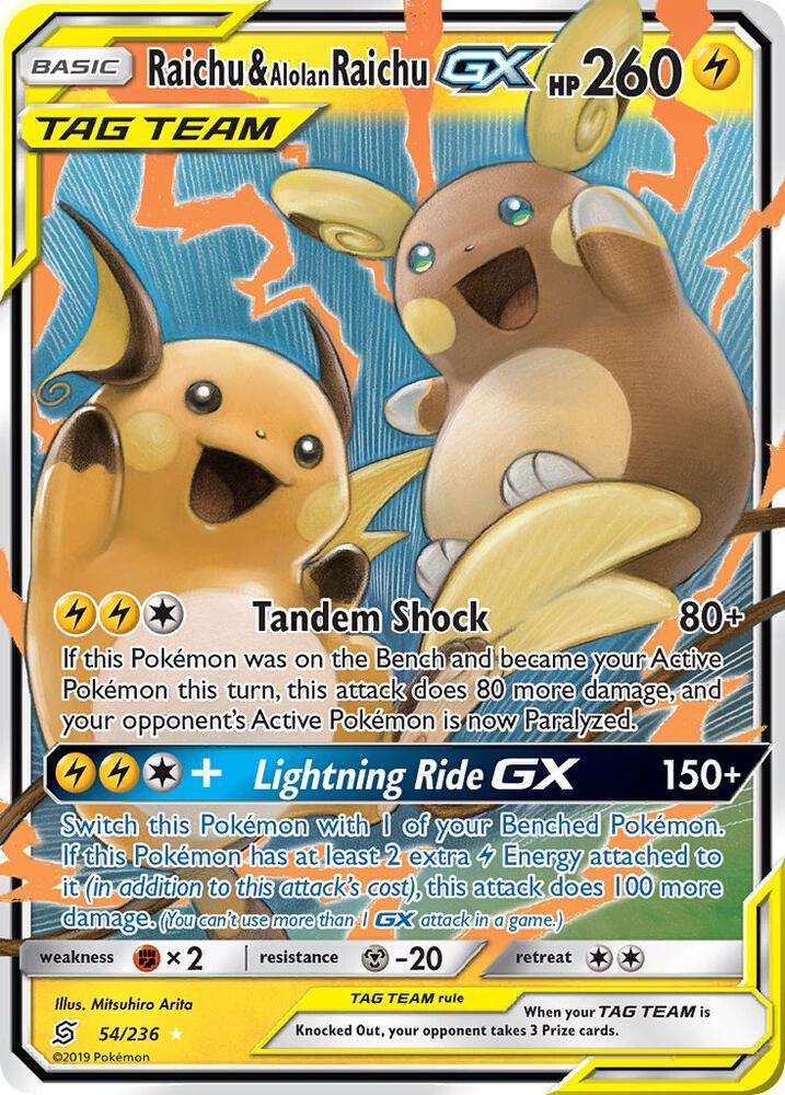 UNM 54/236 Raichu & Alolan Raichu GX SR
