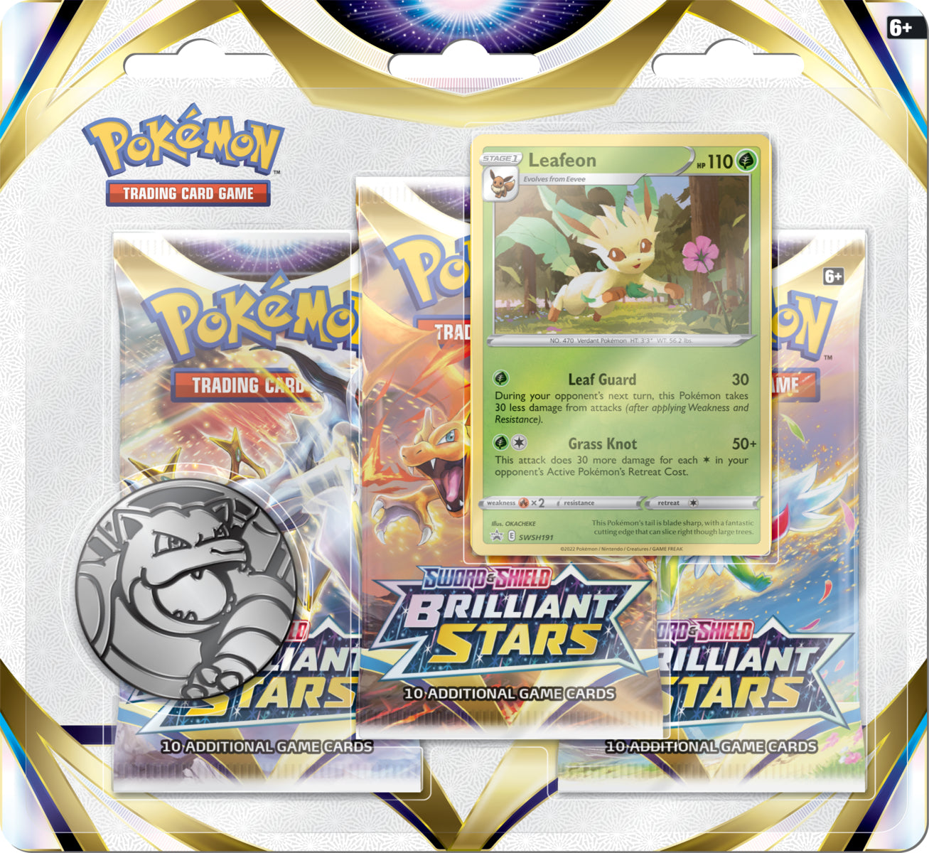 Pokemon TCG 美版 Sword & Shield SS9「Brilliant Stars」3 Booster Blister - Leafeon