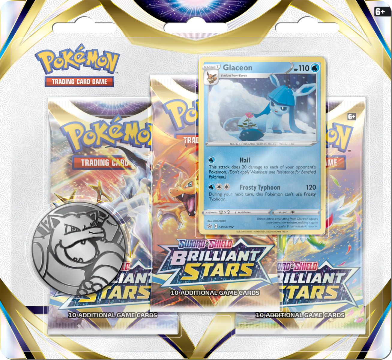 Pokemon TCG 美版 Sword & Shield SS9「Brilliant Stars」3 Booster Blister - Glaceon