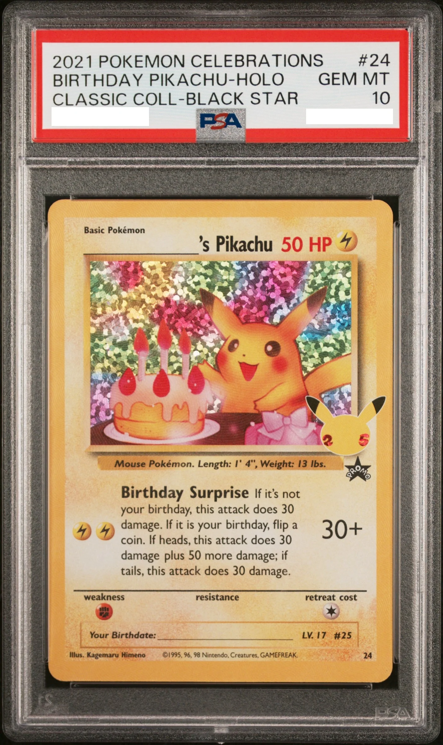 [PSA 10] 2021 Pokemon CELPromo Celebrations Classic Collections 24 Birthday Pikachu - Holo